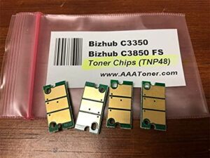 aaa compatible toner chip for konica minolta bizhub c3350, c3850 fs (tnp48) (black, cyan, magenta, yellow, 4-pack)