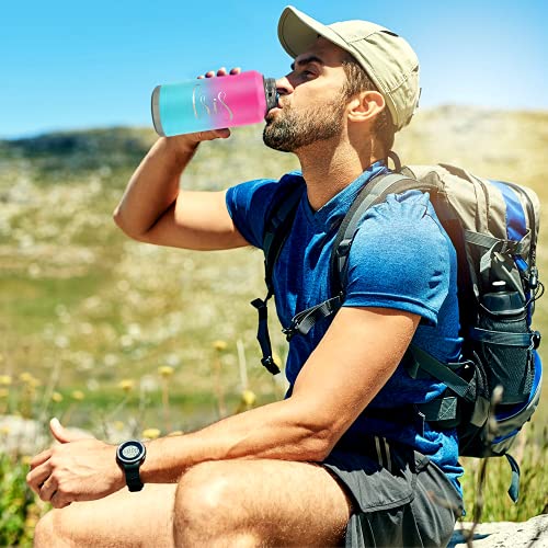 Personalized Bottle 20 oz with Straw Pink Blue Ombre Custom Laser Engraved Stainless Steel Vacuum Insulated Sport Bottle with Name