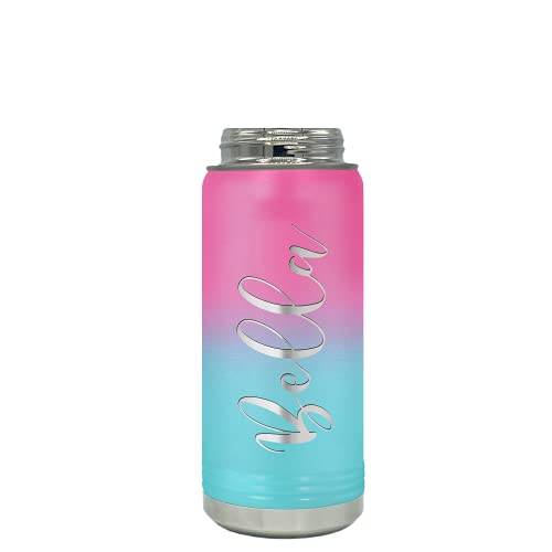 Personalized Bottle 20 oz with Straw Pink Blue Ombre Custom Laser Engraved Stainless Steel Vacuum Insulated Sport Bottle with Name