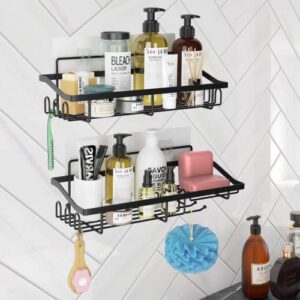 KeFanta Shower Caddy Organizer, Black Shower Shelves, Adhesive Shampoo Holder for Inside Shower Walls, 2 Pack