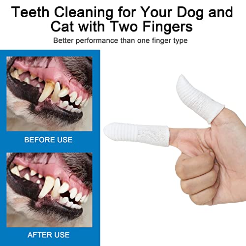 Beuool Dog Toothbrush Cat Toothbrushes-Fingers Toothbrushes for Dog Cats Teeth Cleaning, Washable&Comfortable&Durable, 1 Set for Two Fingers, Includes 2 Sets White