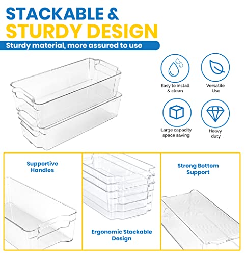 Utopia Home Medium Pantry Organizer - Set of 6 Refrigerator Organizer Bins - Fridge Organizer for Freezers, Kitchen Countertops and Cabinets - BPA Free (Clear)