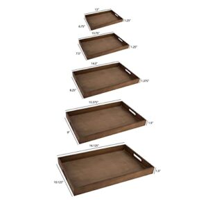 Hammont Wooden Rustic Nested Trays - 5 Pack - Set of Rectangular Dark Brown Burnt Wood Trays for Crafts with Cut Out Handles | Kitchen Nesting Trays for Serving Pastries, Snacks, Mini Bars, Chocolate