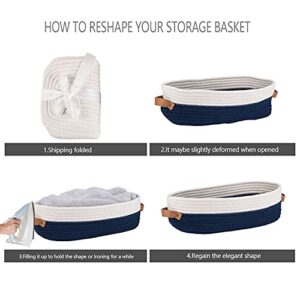 Oradrem Toilet Basket,Woven Storage Basket for Toilet Tank Top Farmhouse Home Decor Organizing Baskets 13"x5.9"x4" Navy Stitching White