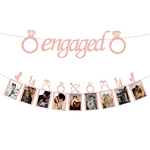 Engagement Wedding Decorations, Rose Gold Engaged Banner and Photo Banner for Engagement/Wedding Party decor(Rose Gold)