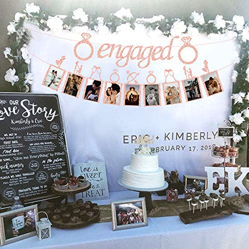 Engagement Wedding Decorations, Rose Gold Engaged Banner and Photo Banner for Engagement/Wedding Party decor(Rose Gold)