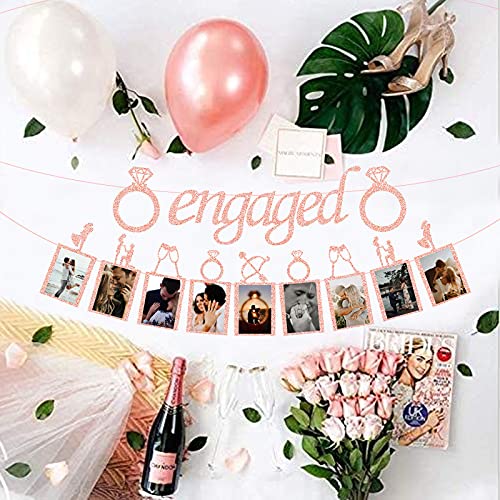 Engagement Wedding Decorations, Rose Gold Engaged Banner and Photo Banner for Engagement/Wedding Party decor(Rose Gold)