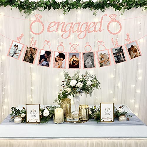 Engagement Wedding Decorations, Rose Gold Engaged Banner and Photo Banner for Engagement/Wedding Party decor(Rose Gold)