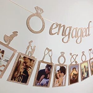 Engagement Wedding Decorations, Rose Gold Engaged Banner and Photo Banner for Engagement/Wedding Party decor(Rose Gold)