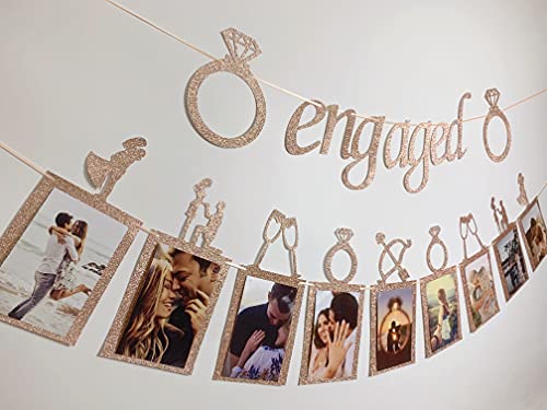 Engagement Wedding Decorations, Rose Gold Engaged Banner and Photo Banner for Engagement/Wedding Party decor(Rose Gold)