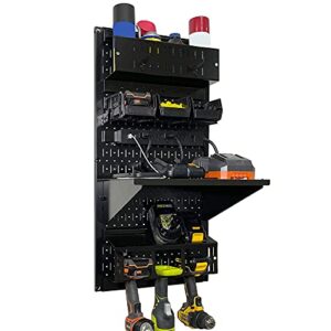 wall control power tool storage organizer kit cordless drill holder charging station rack 16” x 32” metal pegboard organization system (black pegboard)