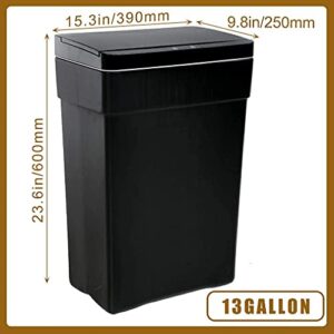 HGS Kitchen Trash Cans Waste Bin Garbage Can Touch Free 13 Gallon Automatic Trash Bins with Lid, 50 Liter Sensor Touchless Garbage Bin for Bedroom Bathroom Home Office, 2 Pack (Black)