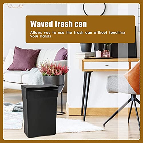 HGS Kitchen Trash Cans Waste Bin Garbage Can Touch Free 13 Gallon Automatic Trash Bins with Lid, 50 Liter Sensor Touchless Garbage Bin for Bedroom Bathroom Home Office, 2 Pack (Black)