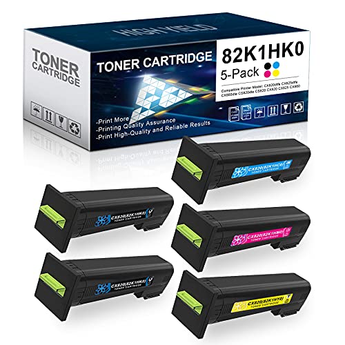 CX820 Compatible 82K1HK0 82K1HC0 82K1HM0 82K1HY0 Toner Cartridge Replacement for Lexmark CX820dtfe CX825dtfe CS820 CX820 CX825 CX860 CS820dte Printer Ink Cartridge (5 Pack, 2BK+1C+1M+1Y)