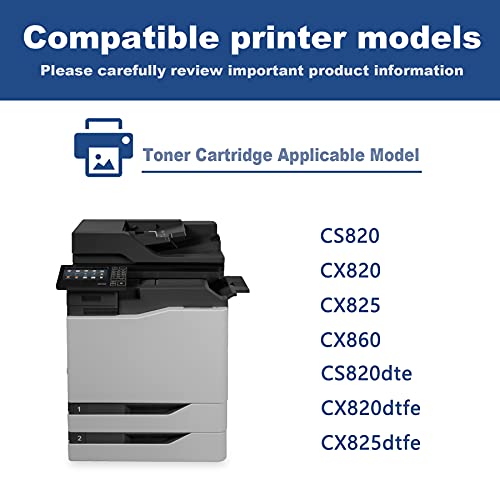 CX820 Compatible 82K1HK0 82K1HC0 82K1HM0 82K1HY0 Toner Cartridge Replacement for Lexmark CX820dtfe CX825dtfe CS820 CX820 CX825 CX860 CS820dte Printer Ink Cartridge (5 Pack, 2BK+1C+1M+1Y)