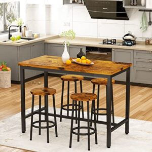 awqm bar table set, kitchen pub table with 4 stools, 5 pieces dining table set, breakfast table of 43.4 x 23.6 x 35.7 inches, stool of 11.8 x 11.8 x 23.8 inches each, rustic brown and black