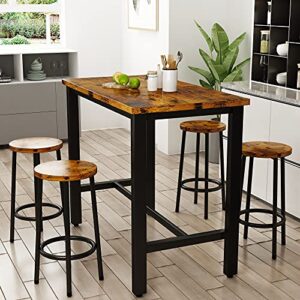 AWQM Bar Table Set, Kitchen Pub Table with 4 Stools, 5 Pieces Dining Table Set, Breakfast Table of 43.4 x 23.6 x 35.7 Inches, Stool of 11.8 x 11.8 x 23.8 Inches Each, Rustic Brown and Black