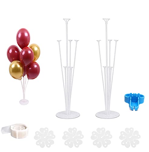 2 Sets of Balloon Stand Kits 28'' balloon arch kit with base, Reusable Clear Balloon Column Stand kit for Table, Including Glue, Tie Tool, Flower Clips, for Home Outdoors Birthday Wedding Party Decorations (2 set)