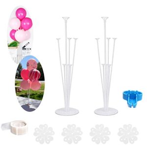 2 Sets of Balloon Stand Kits 28'' balloon arch kit with base, Reusable Clear Balloon Column Stand kit for Table, Including Glue, Tie Tool, Flower Clips, for Home Outdoors Birthday Wedding Party Decorations (2 set)