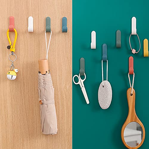 Adhesive Hooks, 6 Pack Plastic Adhesive Wall Hooks, Hat Hook,Scarf Hook,Clothes Rack, Kitchenware Hook, Key Holder J-Shaped Organizer Plastic Hook(6 Colors)