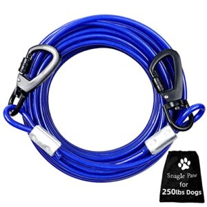 tie out cable for dogs, 50ft dog leads for yard chew proof, heavy duty dog tie out cable for large dogs up to 250lbs, durable dog runner for yard or camping