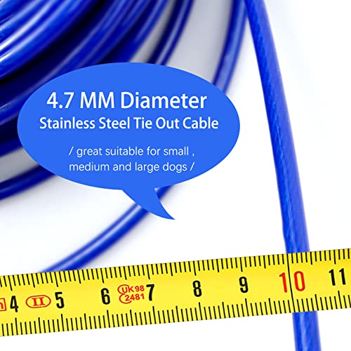 Tie Out Cable for Dogs, 50FT Dog Leads for Yard Chew Proof, Heavy Duty Dog Tie Out Cable for Large Dogs Up to 250lbs, Durable Dog Runner for Yard or Camping