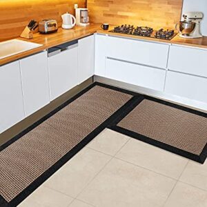 Twill Kitchen Mat Kitchen Rugs Set of 2 Kitchen Rugs and Mats Non Skid Washable Kitchen Floor Rugs for in Front of Sink Heavy Duty Standing Mat Kitchen mats for Floor Countertop Fridge Indoor