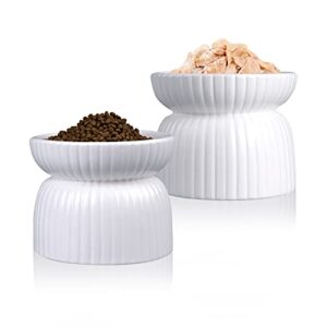 gocess cat food bowls,elevated-cat bowls for food and water,ceramic raised cat bowls for indoor cats and small dogs,cat dishes set of 2,white