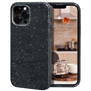 milprox compatible with iphone 13 pro max case (2021), glitter sparkly shiny bling rubber gel shell cases 3 layers shockproof protective bumper cover for iphone 13 pro max 6.7" 2021-black