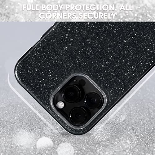 MILPROX Compatible with iPhone 13 Pro Max Case (2021), Glitter Sparkly Shiny Bling Rubber Gel Shell Cases 3 Layers Shockproof Protective Bumper Cover for iPhone 13 Pro Max 6.7" 2021-Black