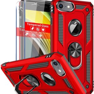 SunRemex Compatible with iPhone 8 Case iPhone 7 Case iPhone 6 Case iPhone 6s Case with Tempered Glass Screen Protector Military-Grade Protective Phone with Kickstand for iPhone 6/6s/7/8 (Red)
