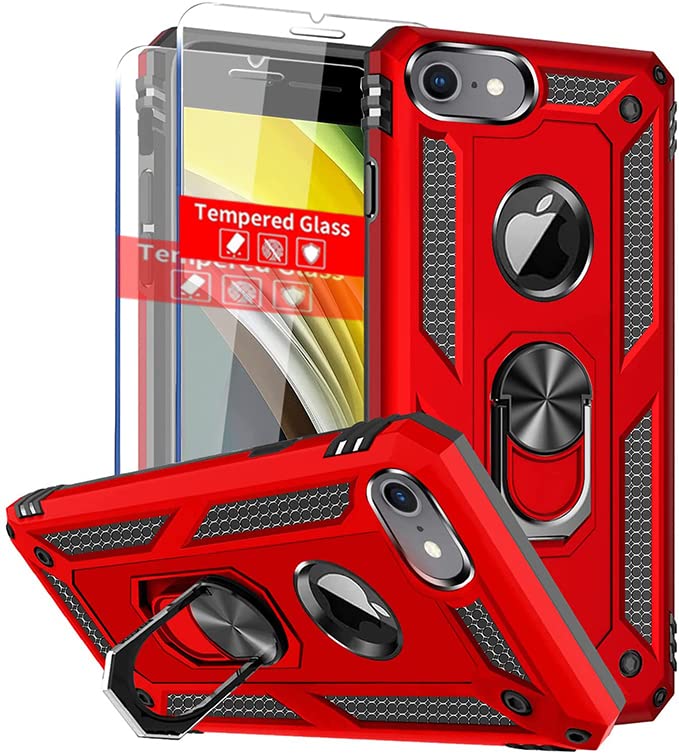 SunRemex Compatible with iPhone 8 Case iPhone 7 Case iPhone 6 Case iPhone 6s Case with Tempered Glass Screen Protector Military-Grade Protective Phone with Kickstand for iPhone 6/6s/7/8 (Red)