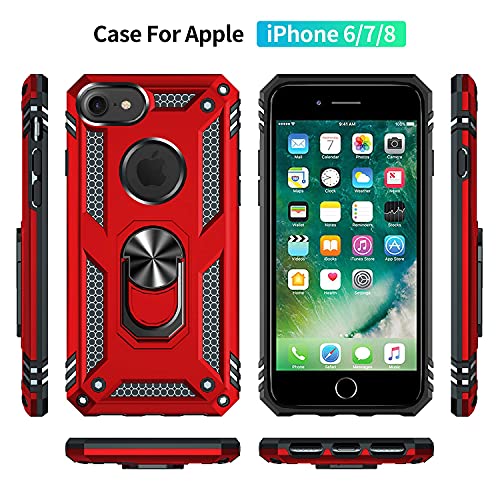 SunRemex Compatible with iPhone 8 Case iPhone 7 Case iPhone 6 Case iPhone 6s Case with Tempered Glass Screen Protector Military-Grade Protective Phone with Kickstand for iPhone 6/6s/7/8 (Red)