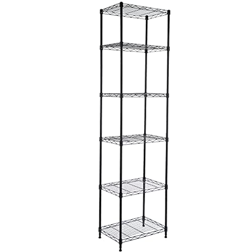 GIOTORENT 6-Tier Storage Shelves Standing Shelving Metal Units, Adjustable Height Wire Shelf Display Rack for Pantry Laundry Bathroom Kitchen 16.6” x 11.6” x 63” (6-Tier-Down, Black)