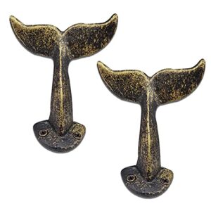 becutyset of 2 cast iron wall hook-unique whale tail shape (antique brass finish)