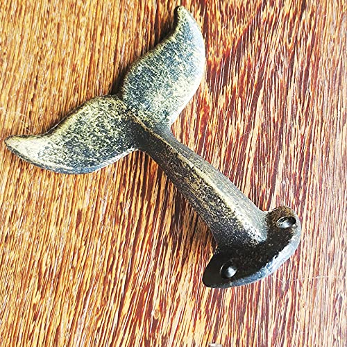 BECUTYSet of 2 Cast Iron Wall Hook-Unique Whale Tail Shape (Antique Brass Finish)