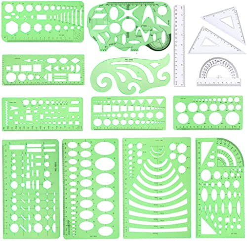 CFTfabMS 15Pcs Geometric Stencils Drawing Templates,Drawing Stencils Drafting Tools with Geometry Set,Circle,Curve Shape Stencils Drafting Tools with Case for Drawing,Design