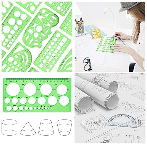 CFTfabMS 15Pcs Geometric Stencils Drawing Templates,Drawing Stencils Drafting Tools with Geometry Set,Circle,Curve Shape Stencils Drafting Tools with Case for Drawing,Design