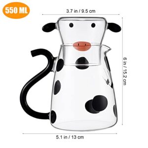 550ml Glass Water Carafe Set with Cup Lovely Cartoon Cow Cold Kettle Flowering Teapot Canister Milk Iced Beverage Bottle Jug for Housewarming Gift