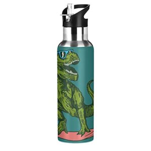 funny dinosaur skateboard kids water bottle thermos with straw school vacuum insulated stainless steel thermos bottle cup leakproof sport travel cup mug handle for girls women biking 20 oz