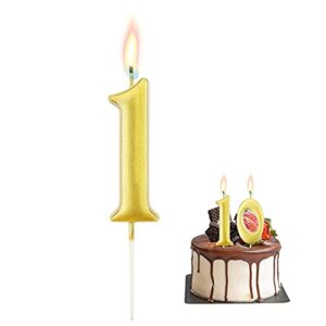 LUTER 2.3 Inch Numeral Birthday Candles, Gold Number Candle for Cakes Number 1 Candle Glitter Candles for Kids’ Birthday Party Adults’ Wedding Anniversary Prom Graduation Party