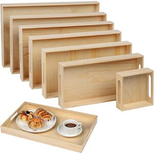 aodaer 7 pieces wooden nested serving trays with handle rectangular shape wood trays kitchen nesting trays for homes, hotels, bars serving pastries, snacks, coffee, tea