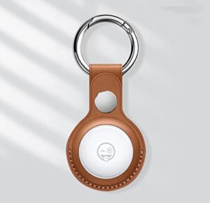 apple air tag holder keychain - airtag keychain, pu leather airtag holder, airtag case with anti-lost key chain for luggage, keys, pets, kids, bag -brown