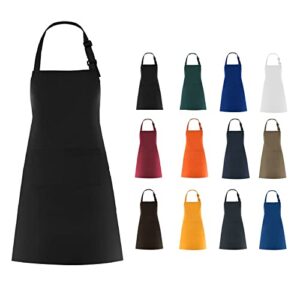 wopoky cotton blend waterproof apron with 2 pockets for men women - cooking kitchen chef arpon bbq work painting apron - black/burgundy/dark geen/orange (1 pack) (black)