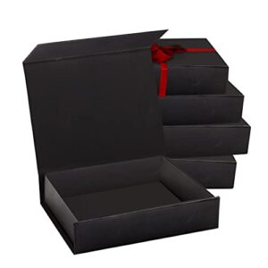 5 pack black hard gift box with magnetic closure lid 5.5"x7.25"x1.625 rectangle boxes for gifts with black glossy finish (black, 5 pack)