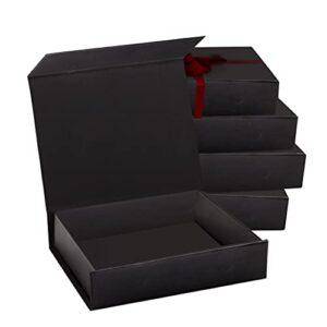 5 Pack Black Hard Gift Box with Magnetic Closure Lid 5.5"x7.25"x1.625 Rectangle Boxes For Gifts With Black Glossy Finish (Black, 5 Pack)