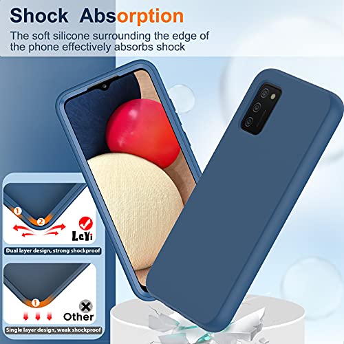 LeYi for Samsung Galaxy A02S Case, Samsung A02S Case with [2 x Tempered Glass Screen Protector], Full-Body Shockproof Soft Liquid Silicone Hybrid Protective Phone Cover Case for Galaxy A02S, Blue