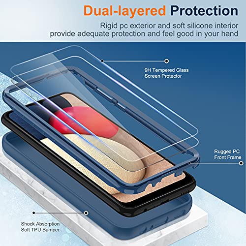 LeYi for Samsung Galaxy A02S Case, Samsung A02S Case with [2 x Tempered Glass Screen Protector], Full-Body Shockproof Soft Liquid Silicone Hybrid Protective Phone Cover Case for Galaxy A02S, Blue