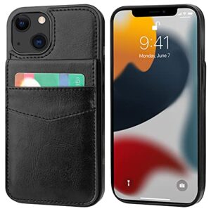 KIHUWEY Compatible with iPhone 13 Case Wallet with Credit Card Holder, Premium Leather Magnetic Clasp Kickstand Heavy Duty Protective Cover for iPhone 13 6.1 inch(Black)