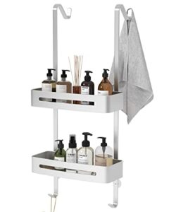 tzamli hanging shower caddy over the door shower organizer, aluminum shower shelf bathroom storage rack with hook and basket (silver-silver, 2-tier)